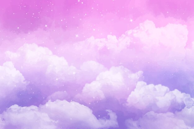 Watercolor sugar cotton clouds background