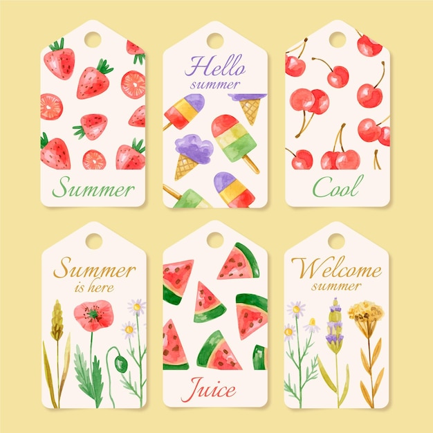 Free Vector watercolor summer badges collection