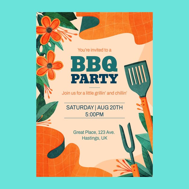 Watercolor summer bbq invitation