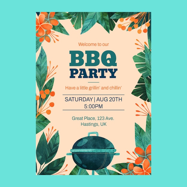 Watercolor summer bbq invitation