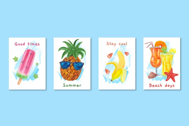 Free Vector watercolor summer card collection