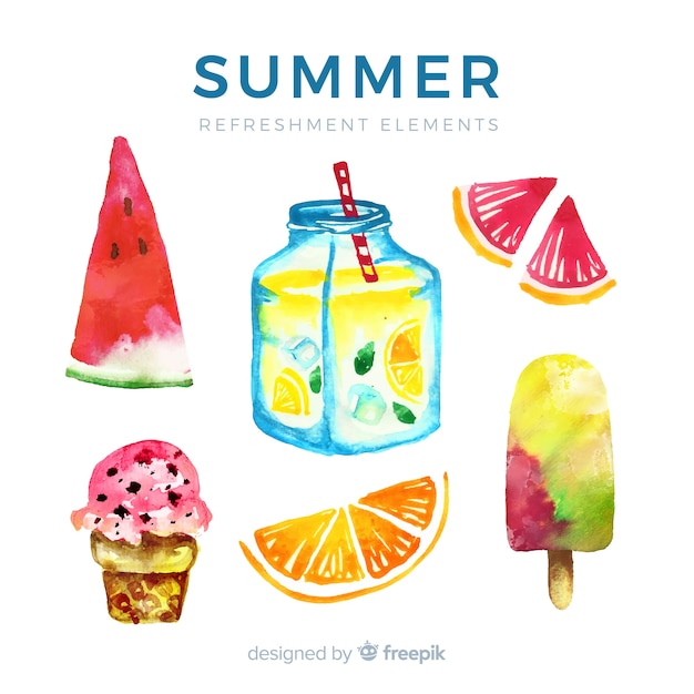 Watercolor summer element collection