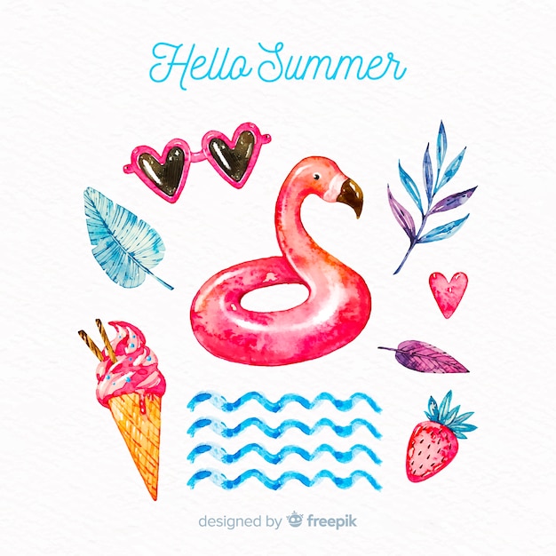 Watercolor summer element collection