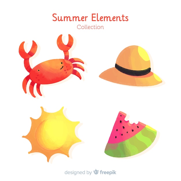 Watercolor summer element collection