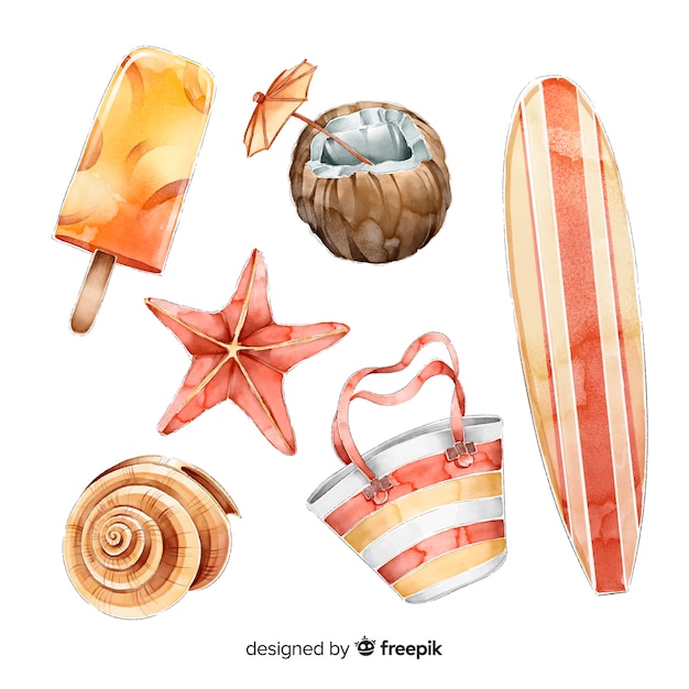 Free Vector watercolor summer element collection