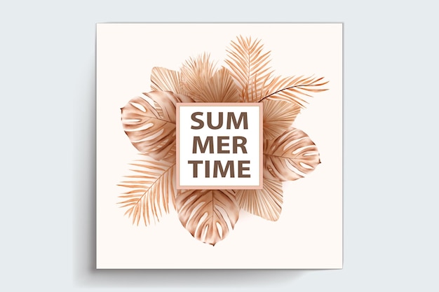 Free Vector watercolor summer floral and leaves card