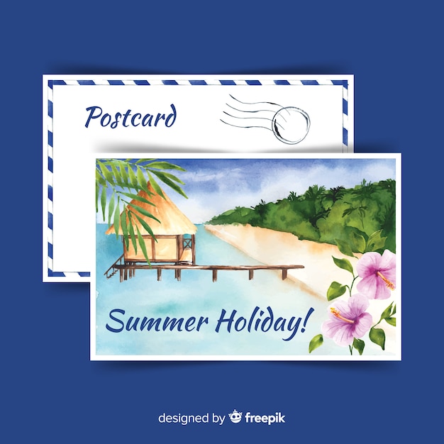 Watercolor summer holiday postcard