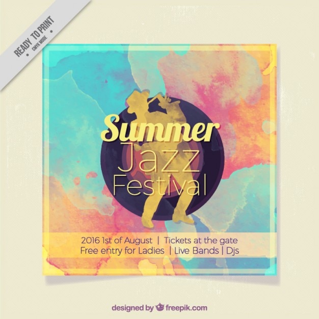 Free vector watercolor summer jazz festival flyer