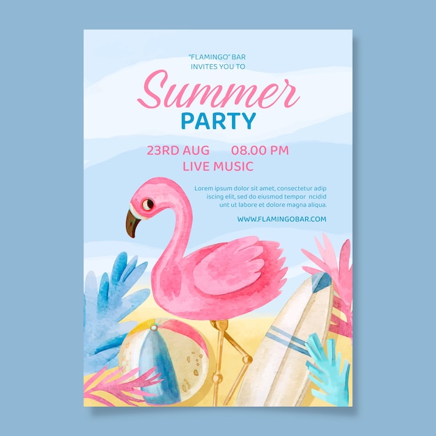 Watercolor summer party invitation template