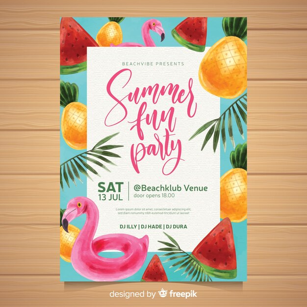 Watercolor summer party poster template