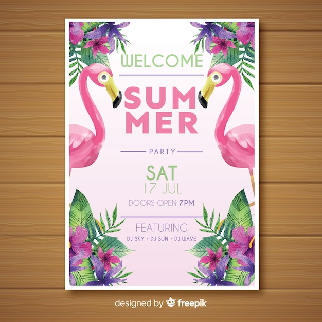 Watercolor summer party poster template