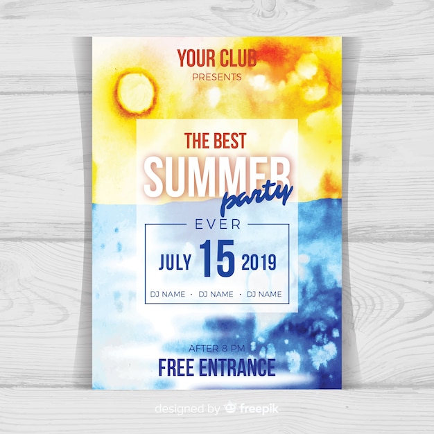 Free vector watercolor summer party poster template