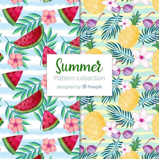 Watercolor summer pattern collection