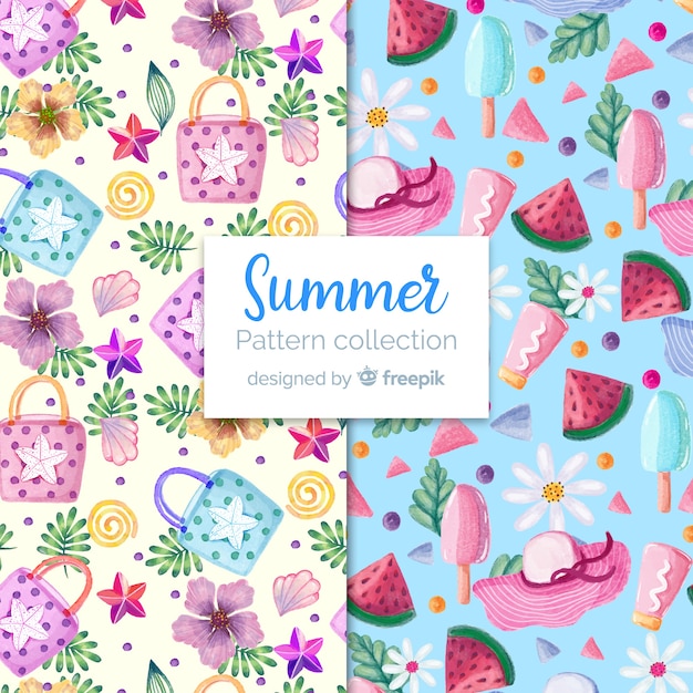 Watercolor summer pattern collection