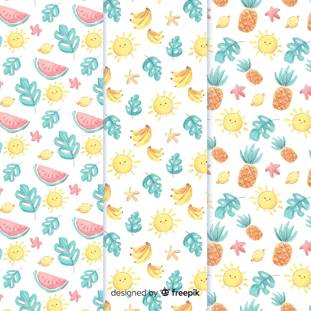 Free Vector watercolor summer pattern collection