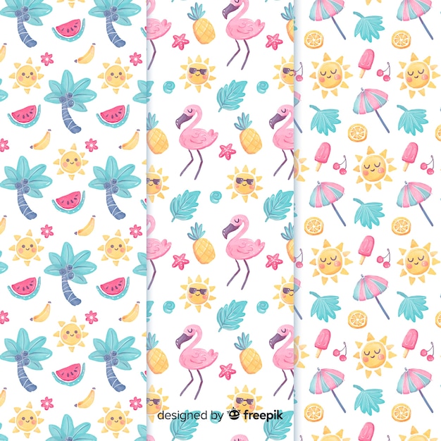 Free Vector watercolor summer pattern collection