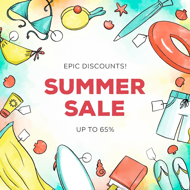 Watercolor summer sale concept