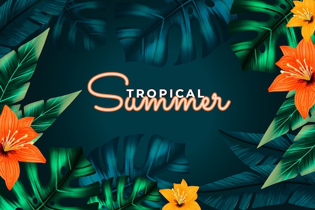 Watercolor summer tropical background with leaves