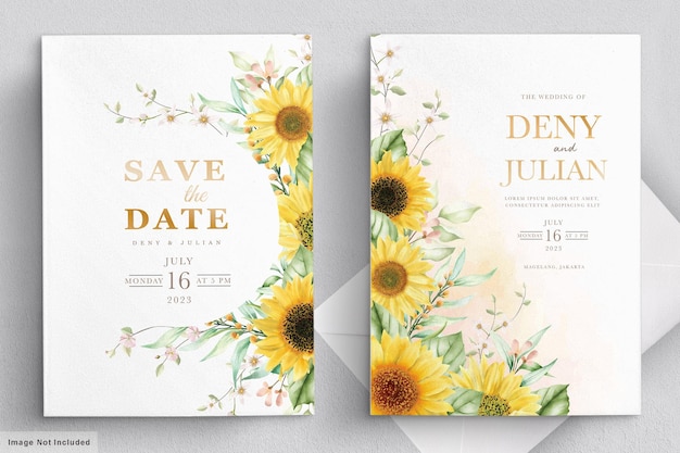 watercolor sun flower invitation card set