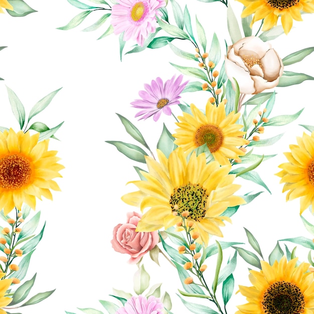 watercolor sun flower seamless pattern