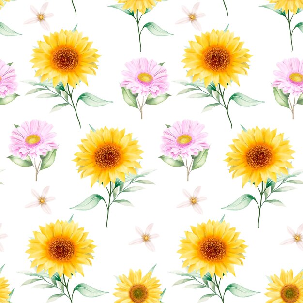 watercolor sun flower seamless pattern