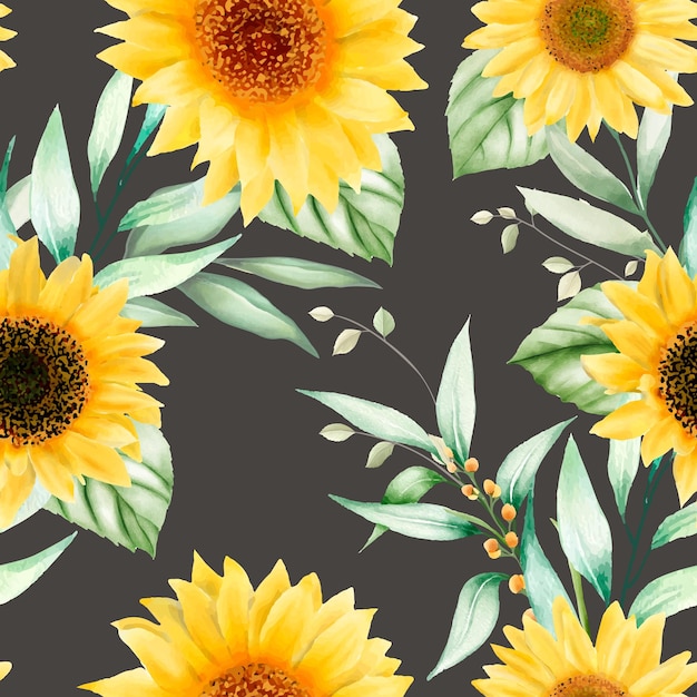 Free vector watercolor sun flower seamless pattern