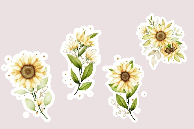 Free Vector watercolor sun flower sticker illustration design