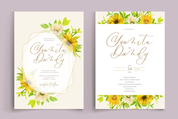 Free Vector watercolor sunflower invitation card set