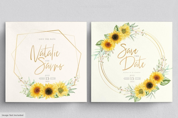 Free Vector watercolor sunflower invitation card set