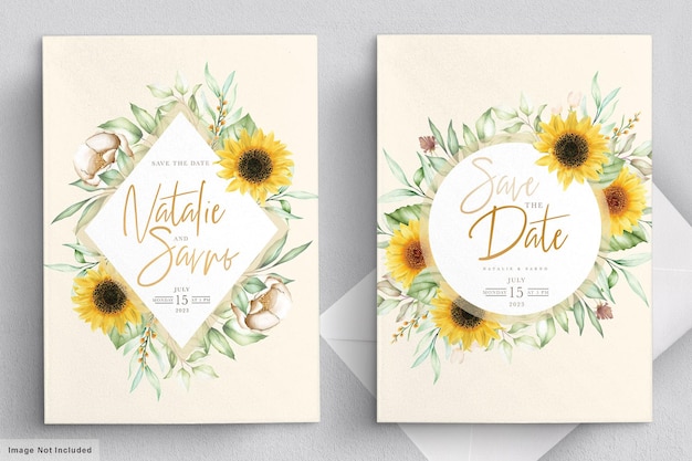 Free Vector watercolor sunflower invitation card set