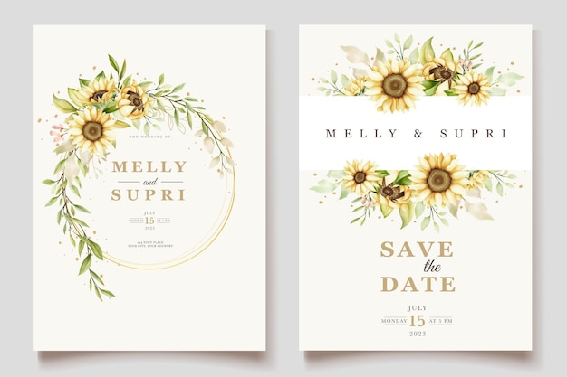 watercolor sunflower  invitation card set