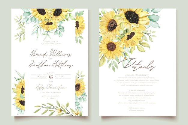 watercolor sunflower wedding invitation card set