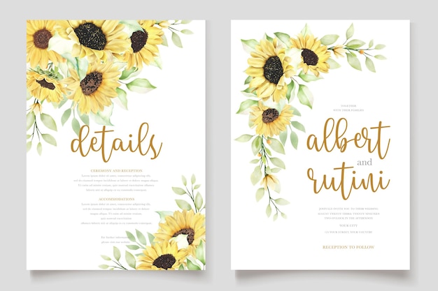 watercolor sunflower wedding invitation card set