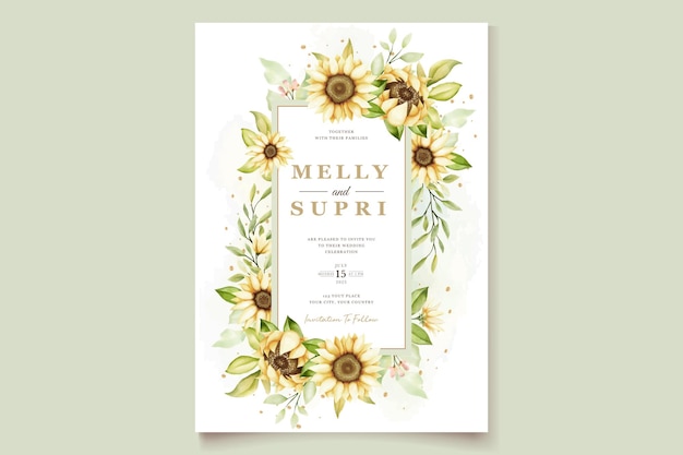 Free Vector watercolor   sunflower wedding invitation card