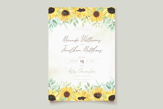 Free Vector watercolor sunflower wedding invitation card