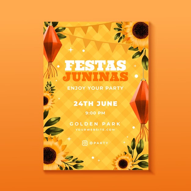 Watercolor sunflowers festas juninas poster template