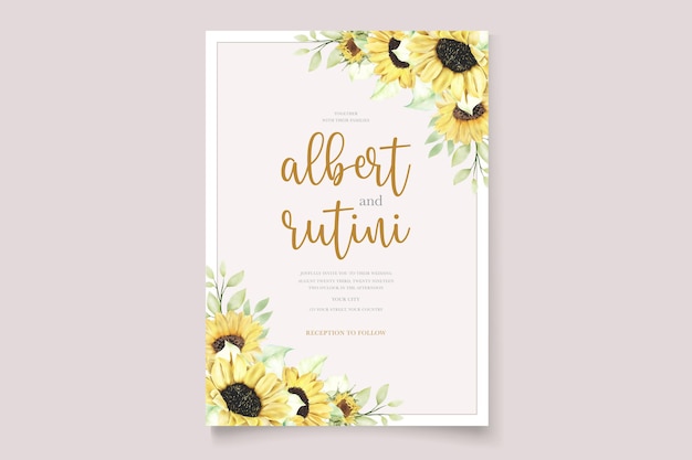 Free Vector watercolor sunflowers wedding invitation card set