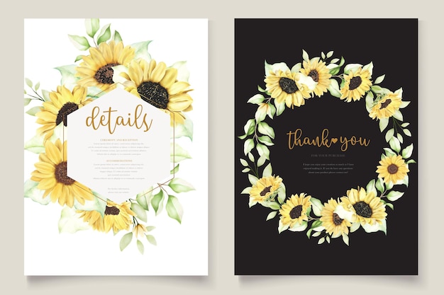 Free Vector watercolor sunflowers wedding invitation card set