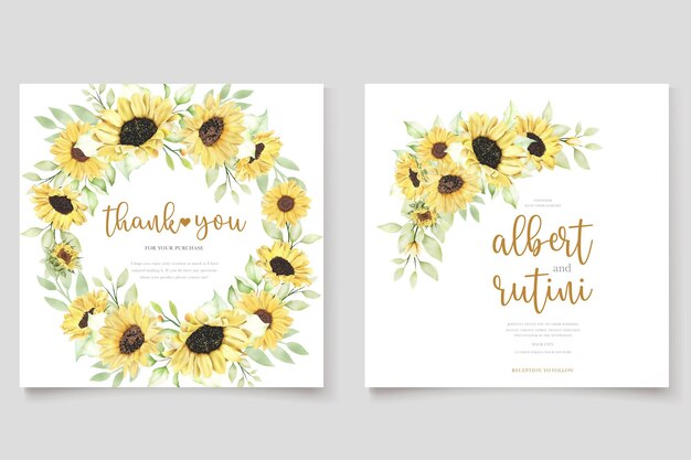 watercolor sunflowers wedding invitation card set