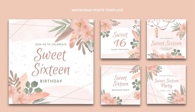 Watercolor sweet 16 template