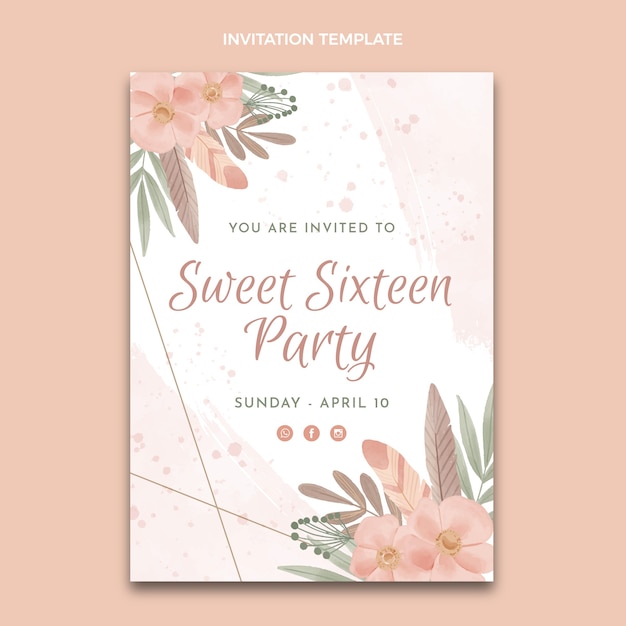 Free vector watercolor sweet 16 template