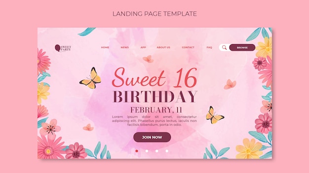 Watercolor sweet 16 template