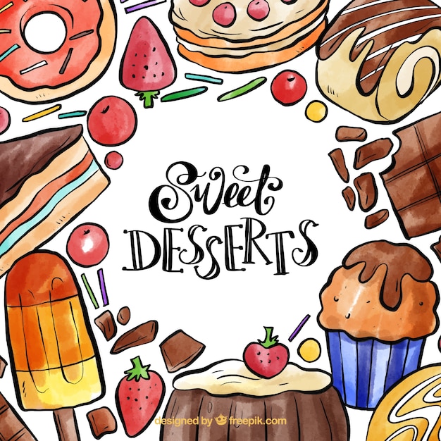 Watercolor sweet desserts frame