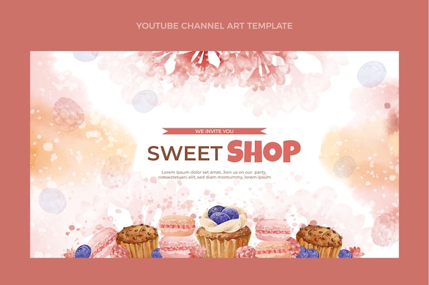 Free Vector watercolor sweet shop youtube channel art