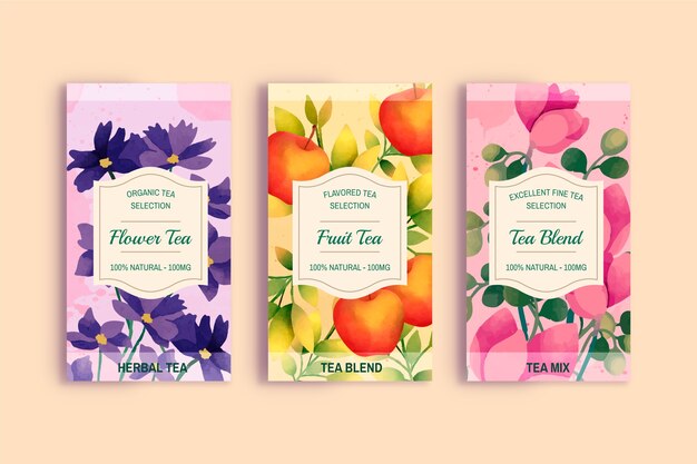 Watercolor  tea label template set