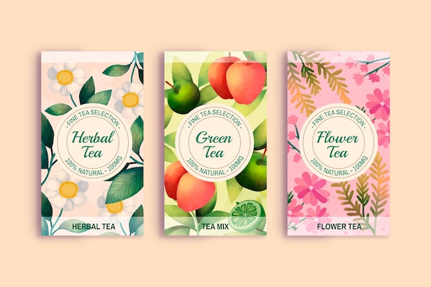 Watercolor  tea label template set