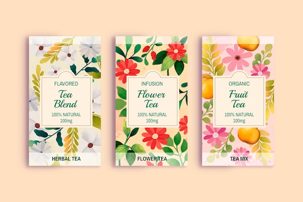 Watercolor  tea label template set