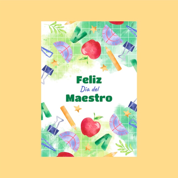 Free vector watercolor teacher's day greeting card in spanish