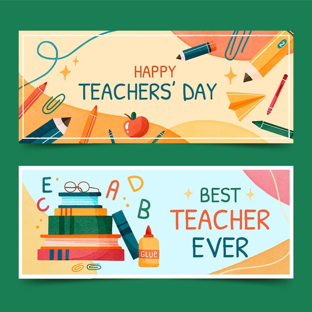 Free Vector watercolor teachers' day horizontal banners set