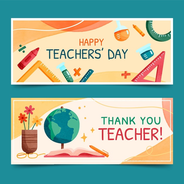 Free Vector watercolor teachers' day horizontal banners set